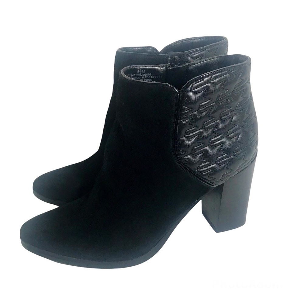 Nine West Warning Black Suede Leather Zip Block Heel Ankle Boots Women’s 6.5 M
